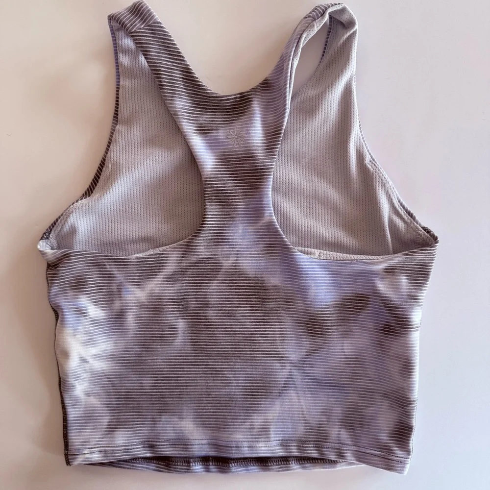 Athleta Girl Long Distance Gray Blue Striped Cropped Sports Bra Tank Size M 8 10